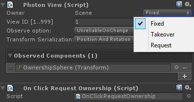 Screenshot of PhotonView Ownership Setting