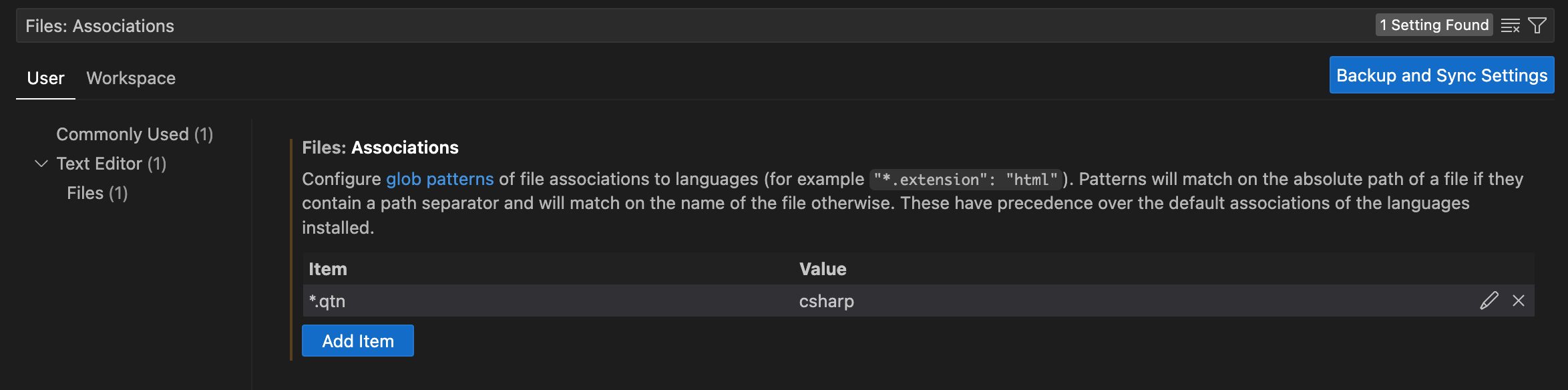 Visual Studio Code File Association settings