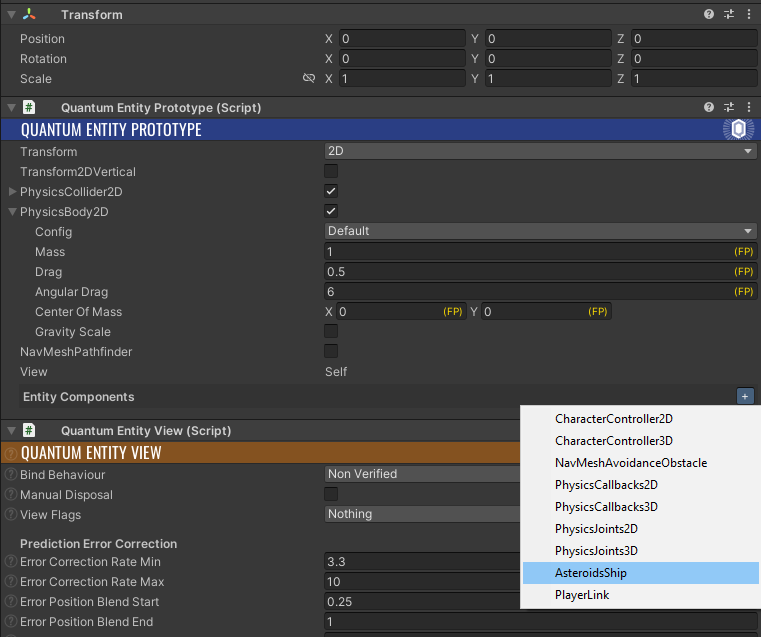 add asteroidsship component